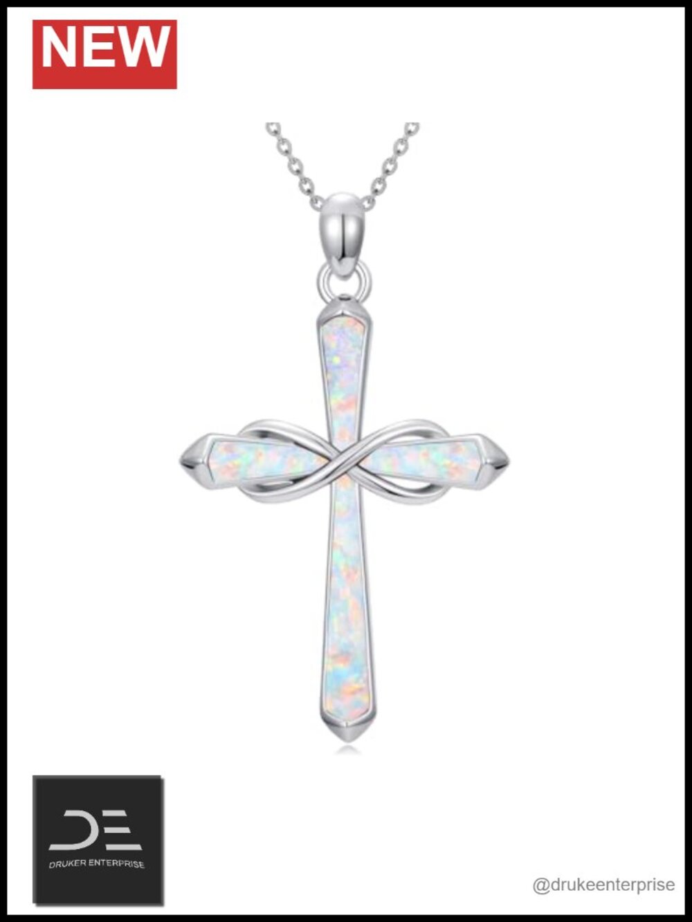 Silver Infinity Cross Pendant Necklace 925 Sterling Silver Opal Jewelry